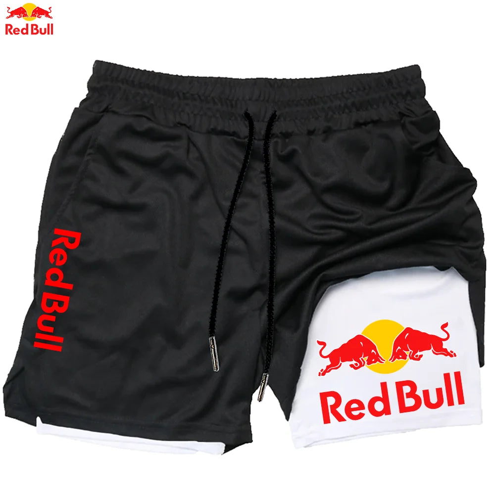 Red Bull Newest Shorts Men 2 in 1 Running Training Gym Shorts Fitness Joggers Jogging Summer Sports Shorts Workout Short Pants
