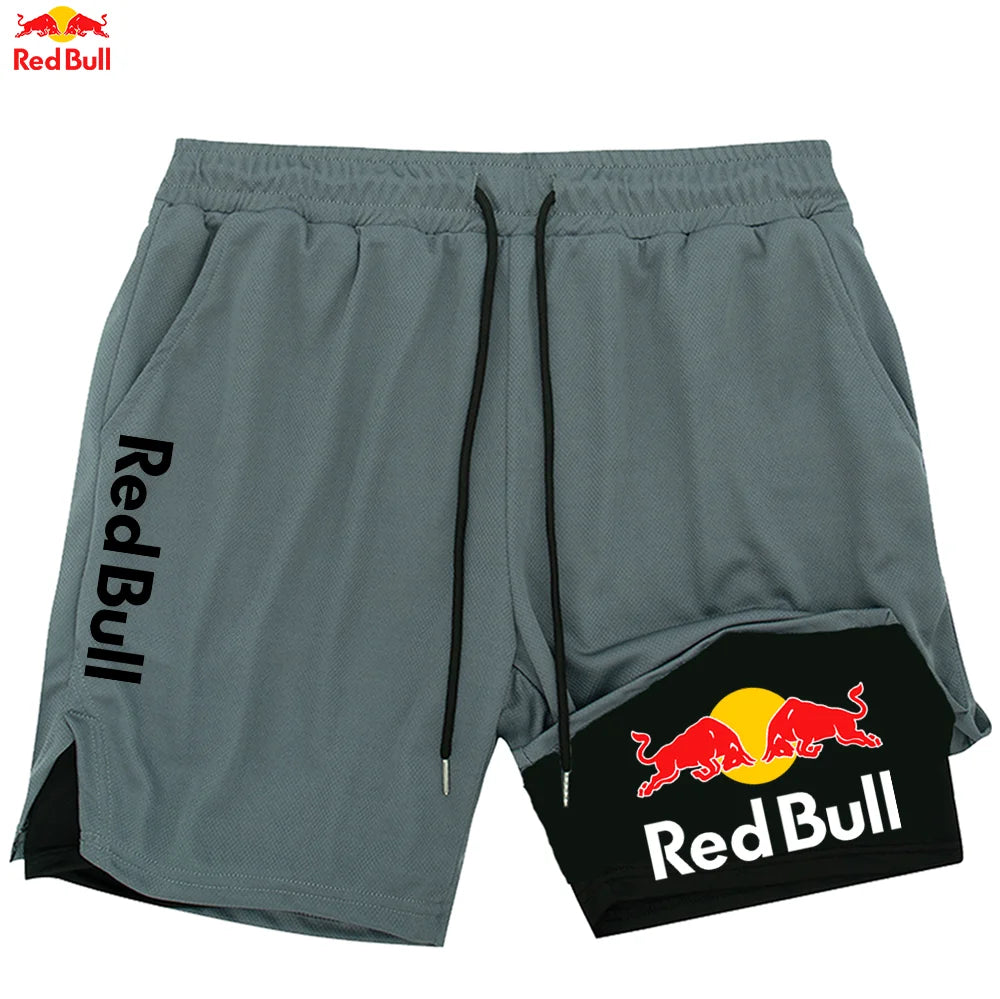 Red Bull Newest Shorts Men 2 in 1 Running Training Gym Shorts Fitness Joggers Jogging Summer Sports Shorts Workout Short Pants