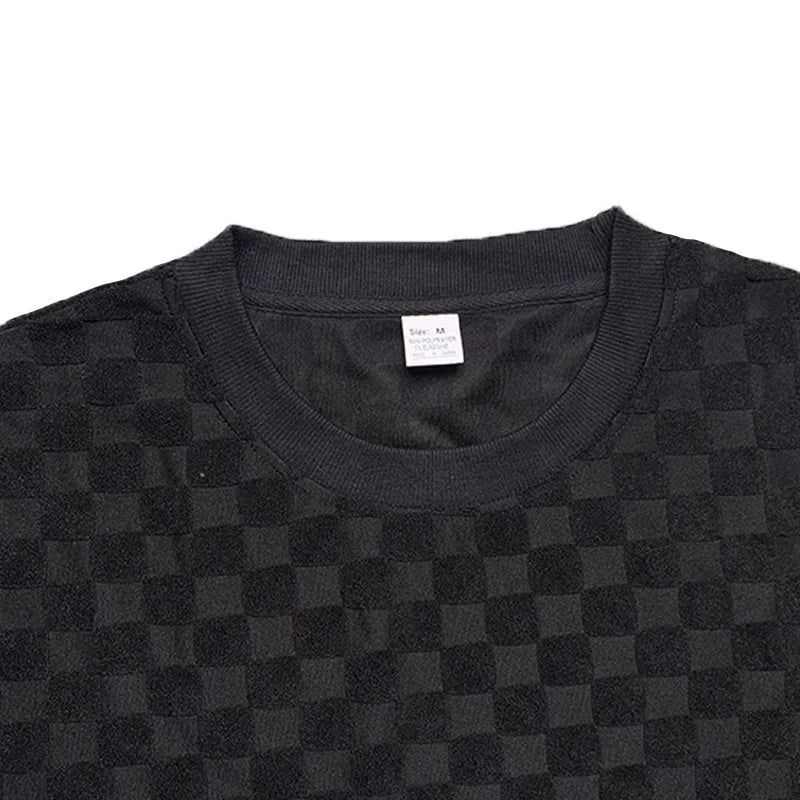 European and American Oversized Fashion Brand Men's Summer New Chessboard Plaid Loose Sports and Leisure Two-Piece Set