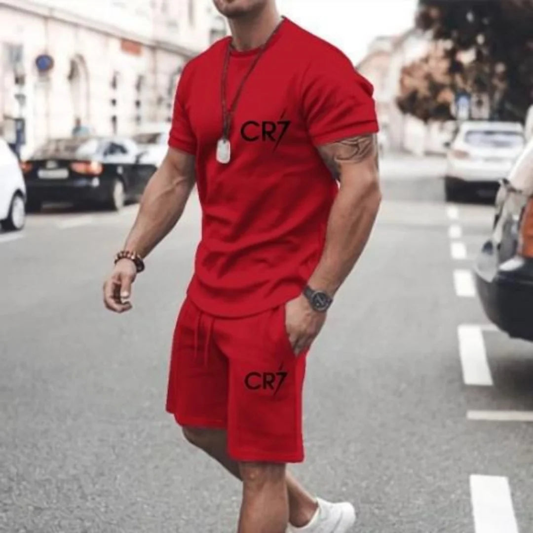Men's Clothing Summer Suit CR7 Sports Suit Comfortable Breathable Mesh Running Sets Jogging Fitness Tracksuit T-shirt casual set