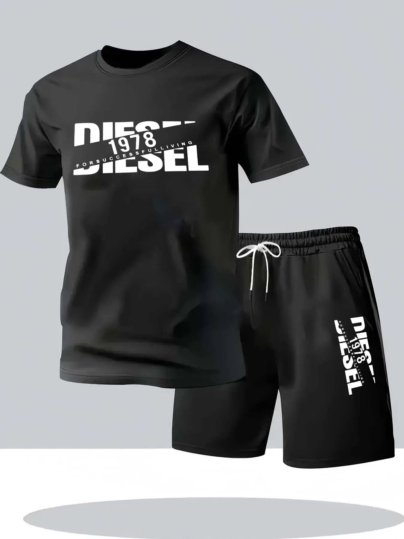 Men's short-sleeved t-shirt and shorts set, two casual and fashionable sports outfits, suitable for young people in summer