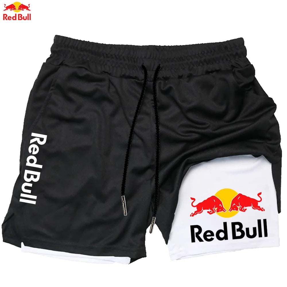 Red Bull Newest Shorts Men 2 in 1 Running Training Gym Shorts Fitness Joggers Jogging Summer Sports Shorts Workout Short Pants