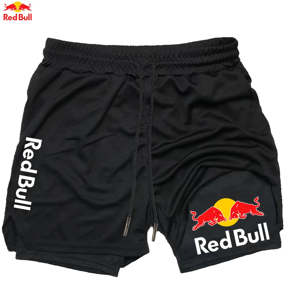 Red Bull Newest Shorts Men 2 in 1 Running Training Gym Shorts Fitness Joggers Jogging Summer Sports Shorts Workout Short Pants