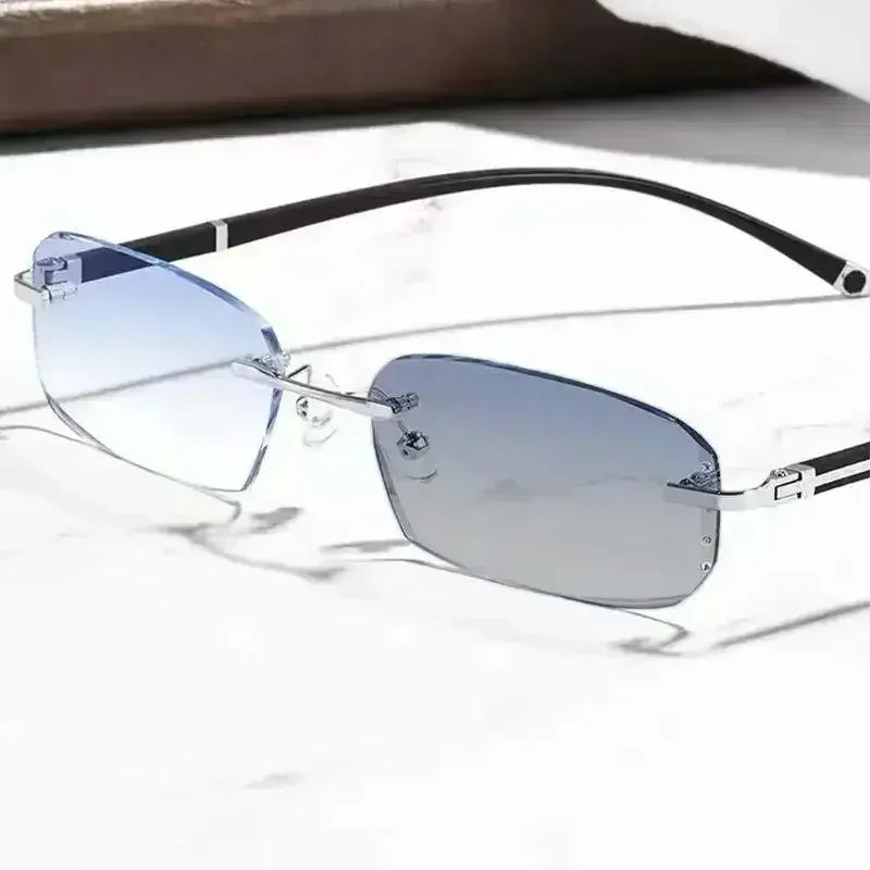 Business Photochromic Myopia Glasses for Men Diamond Cut Rimless UV400 Luxury Eyeglasses Color Changing Diopters -1.0 To -4.0
