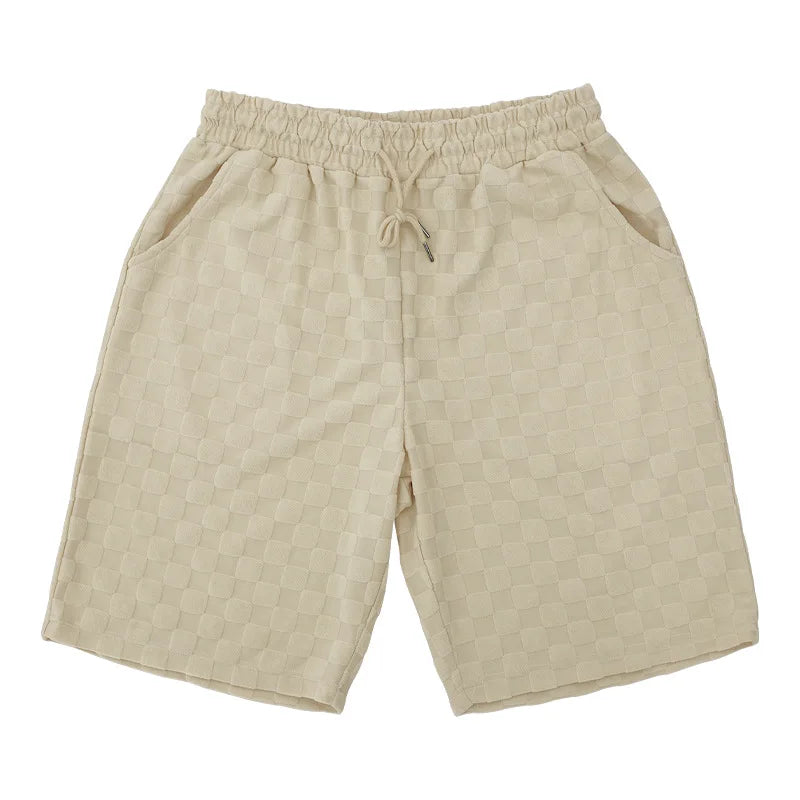 European and American Oversized Fashion Brand Men's Summer New Chessboard Plaid Loose Sports and Leisure Two-Piece Set