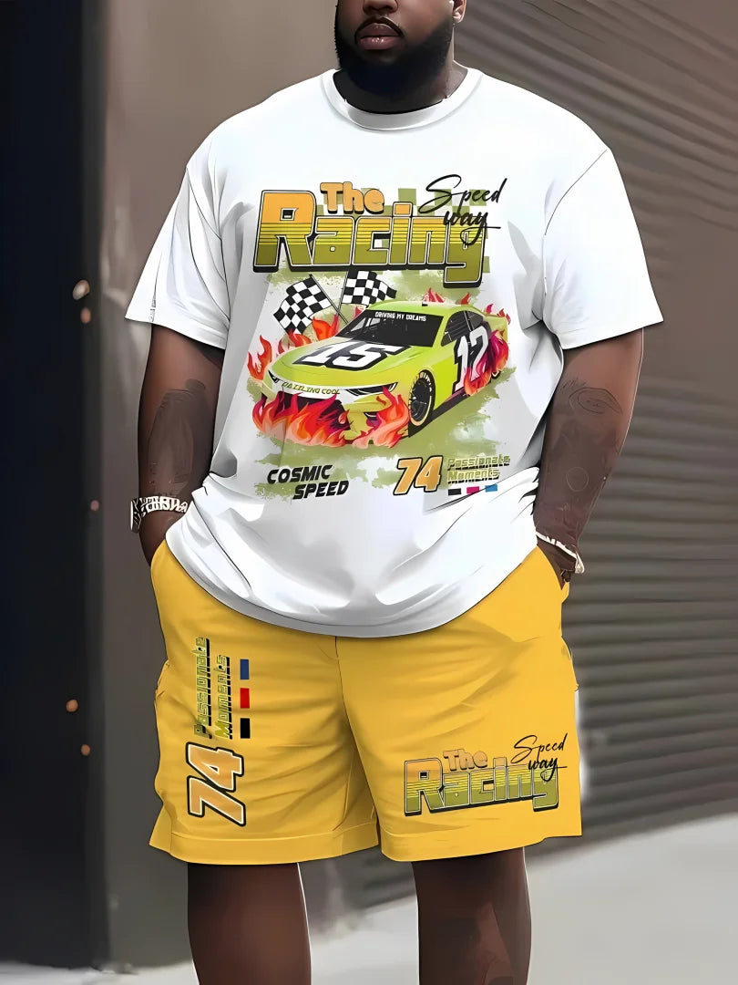 2025 summer new men's casual sports short sleeved shorts 3D printed men's T-shirt shorts set