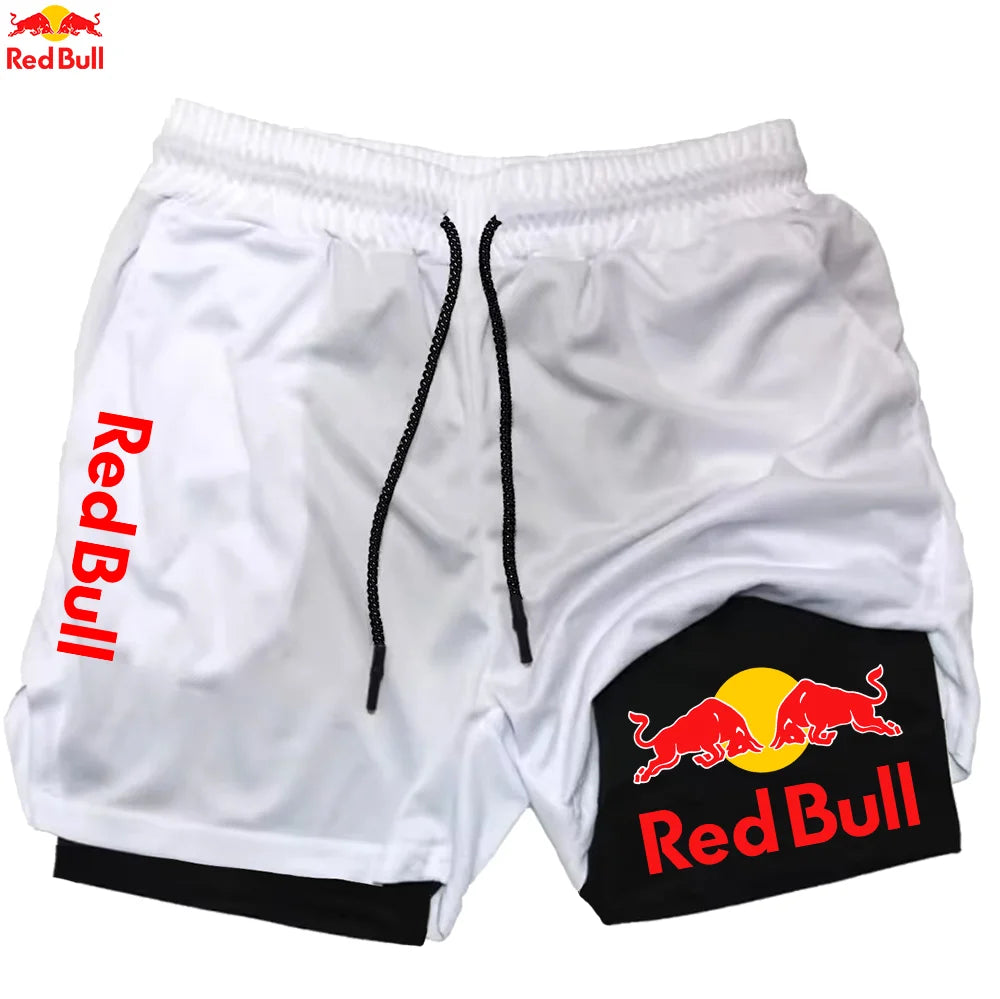 Red Bull Newest Shorts Men 2 in 1 Running Training Gym Shorts Fitness Joggers Jogging Summer Sports Shorts Workout Short Pants