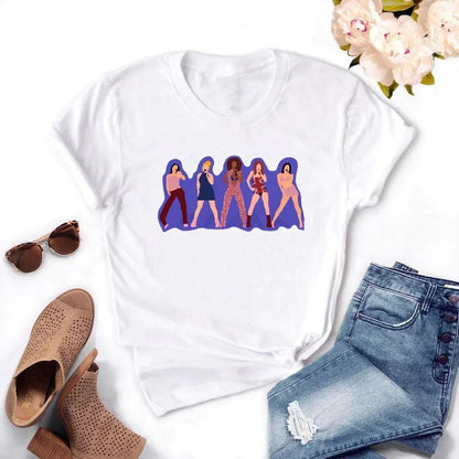 Spice Girls T-shirt Women Cartoon Tee Short Sleeve Fashion Girls T Shirt Four Season Print Anime Tops Tees Clothes Female