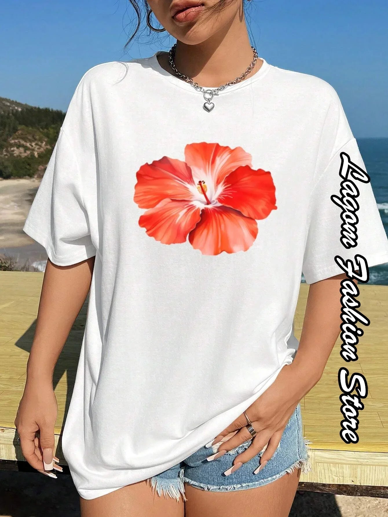 Cherry Print Women Fashion T-Shirt O-Neck Tops Tees Floral Graphic Short Sleeve Clothing Female Casual Streetwear