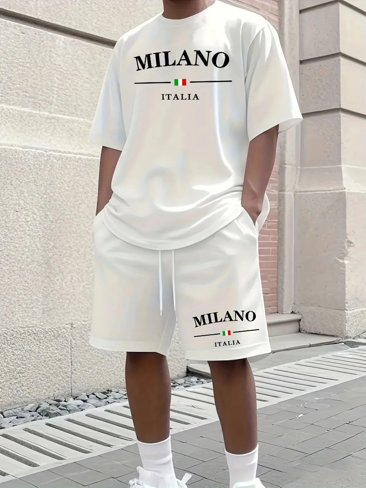 2025 New Summer Men's Letter Printed Comfortable and Breathable Round Neck T-shirt and Shorts Set Solid Color Colo Sportswear