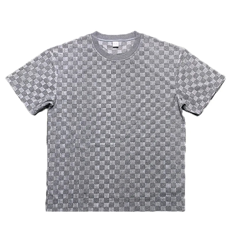European and American Oversized Fashion Brand Men's Summer New Chessboard Plaid Loose Sports and Leisure Two-Piece Set