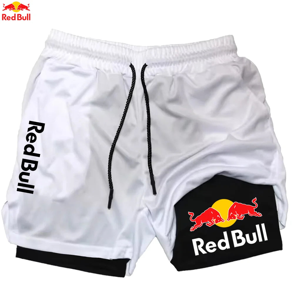 Red Bull Newest Shorts Men 2 in 1 Running Training Gym Shorts Fitness Joggers Jogging Summer Sports Shorts Workout Short Pants
