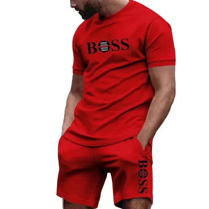 Men's two-piece sportswear short sleeved T-shirt and pants running and fitness sportswear big discount summer 2024