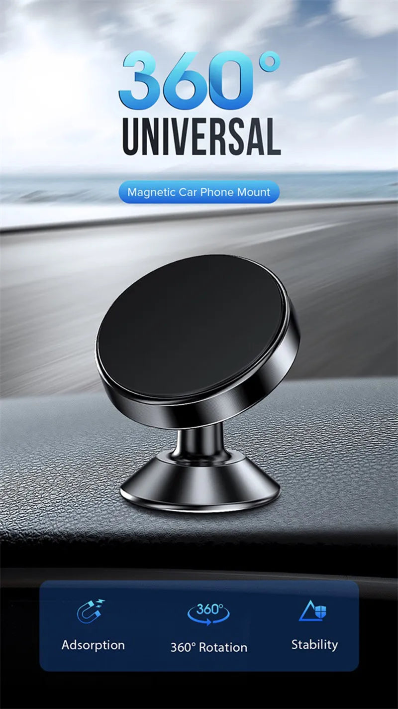 Magnetic Car Phone Holder Stand 360 Rotate For Huawei iPhone Samsung Magnet Mount Round Car Holder Dashboard Mobile Phone Holder