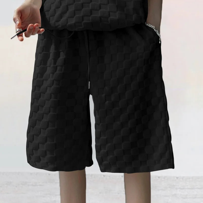 European and American Oversized Fashion Brand Men's Summer New Chessboard Plaid Loose Sports and Leisure Two-Piece Set