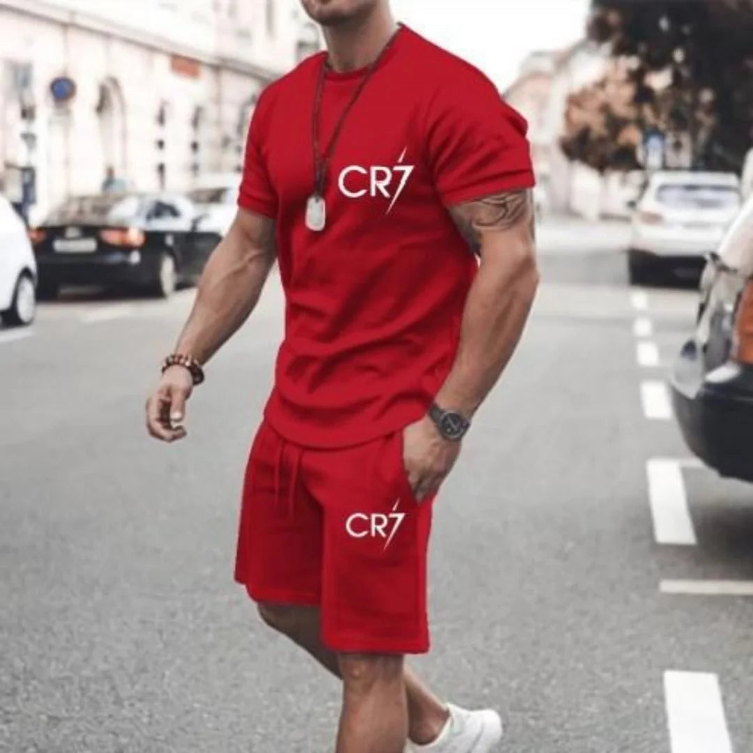 Men's Clothing Summer Suit CR7 Sports Suit Comfortable Breathable Mesh Running Sets Jogging Fitness Tracksuit T-shirt casual set