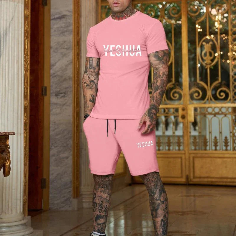 2025 Fashionable and casual summer outdoor sports suit men's breathable T-shirt shorts casual and fashionable two-piece set