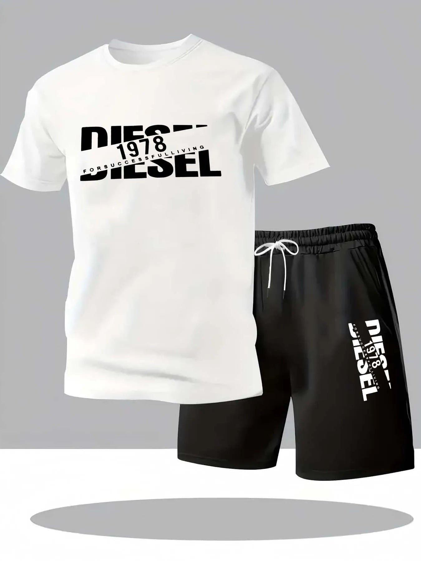 Men's short-sleeved t-shirt and shorts set, two casual and fashionable sports outfits, suitable for young people in summer