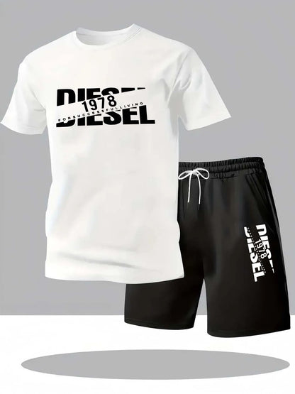 Men's short-sleeved t-shirt and shorts set, two casual and fashionable sports outfits, suitable for young people in summer