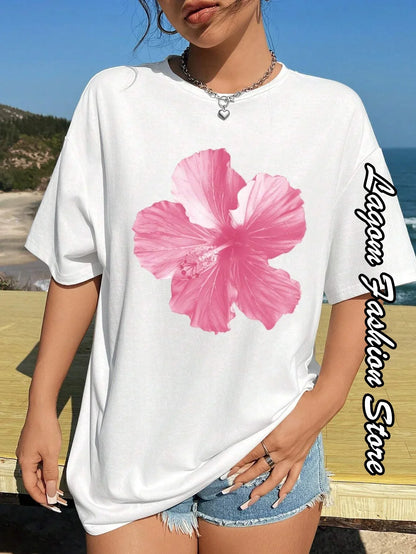 Cherry Print Women Fashion T-Shirt O-Neck Tops Tees Floral Graphic Short Sleeve Clothing Female Casual Streetwear