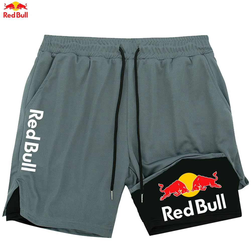 Red Bull Newest Shorts Men 2 in 1 Running Training Gym Shorts Fitness Joggers Jogging Summer Sports Shorts Workout Short Pants