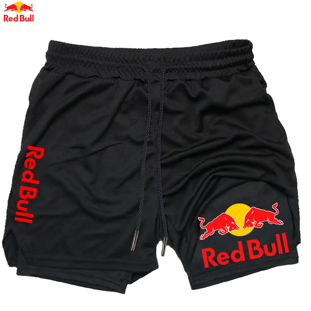 Red Bull Newest Shorts Men 2 in 1 Running Training Gym Shorts Fitness Joggers Jogging Summer Sports Shorts Workout Short Pants