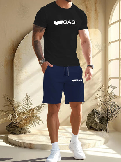 Summer Sports Men's Running Set Printed Top Casual T-shirt Shorts Two-piece Set Jogging Breathable Quick Drying Clothing