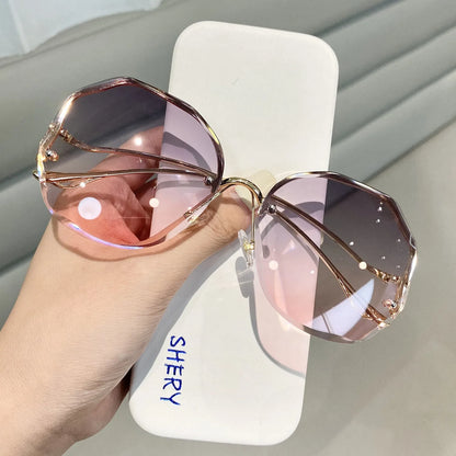 Trendy Fashionable Polygon Frameless Cut Edge Sunglasses Women's Metal Curved Legs Retro Street Photo Fashionglasses