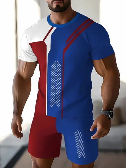 2025 summer new men's casual sports short sleeved shorts 3D printed men's T-shirt shorts set