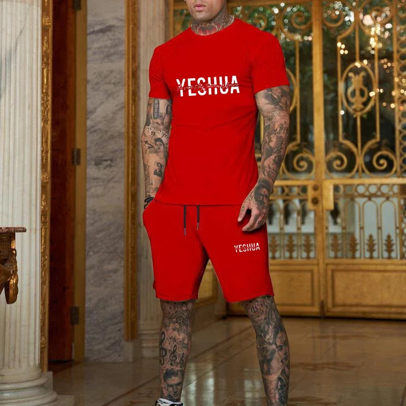 2025 Fashionable and casual summer outdoor sports suit men's breathable T-shirt shorts casual and fashionable two-piece set