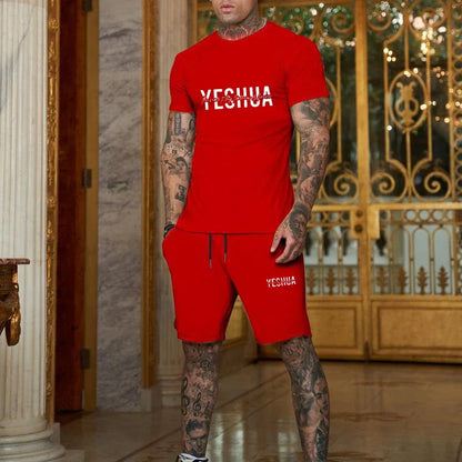 2025 Fashionable and casual summer outdoor sports suit men's breathable T-shirt shorts casual and fashionable two-piece set