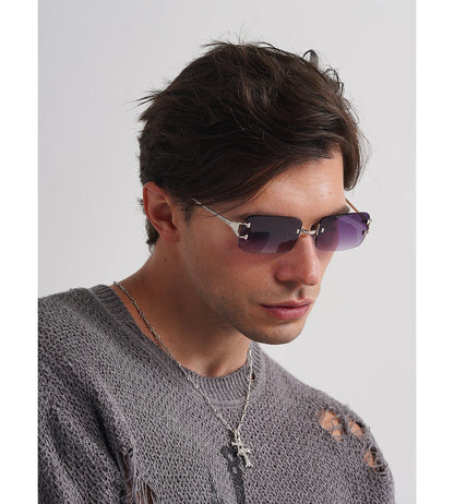 Ruiao 2025 rimless sunglasses UV400 fashion square metal glasses for men women designer man's brand sun shades for outdoor