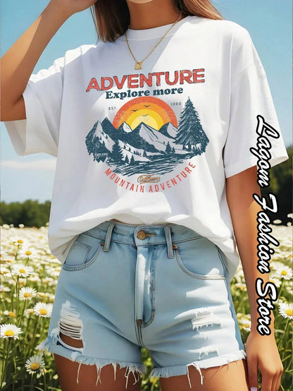 Cherry Print Women Fashion T-Shirt O-Neck Tops Tees Floral Graphic Short Sleeve Clothing Female Casual Streetwear