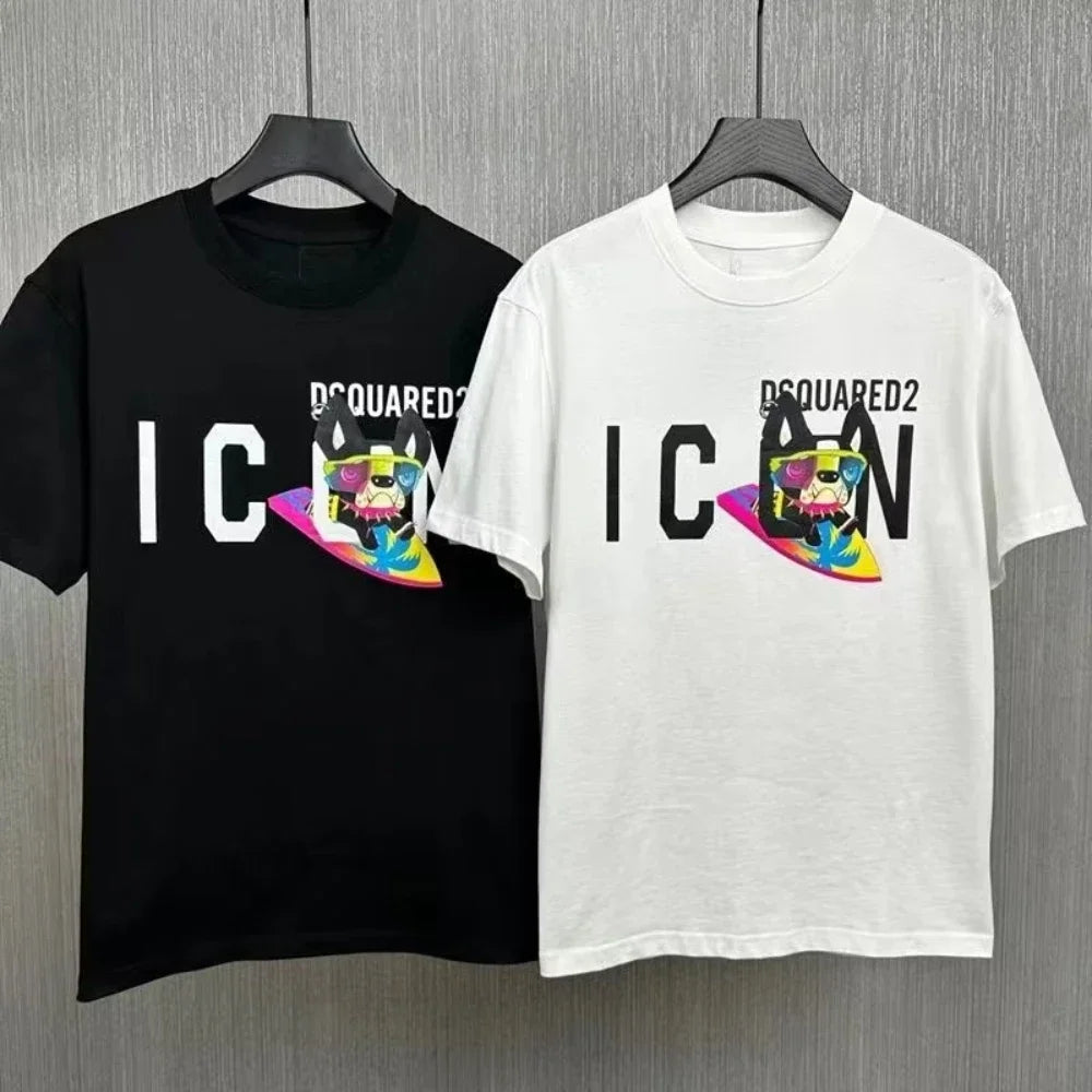 2025 Loose Oversize Short-sleeved Cotton T-shirt Men's and Women's Crew Neck Top Quadratic ICON Tide Couple Half-sleeved Dsq2