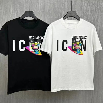 2025 Loose Oversize Short-sleeved Cotton T-shirt Men's and Women's Crew Neck Top Quadratic ICON Tide Couple Half-sleeved Dsq2