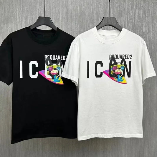 2025 Loose Oversize Short-sleeved Cotton T-shirt Men's and Women's Crew Neck Top Quadratic ICON Tide Couple Half-sleeved Dsq2