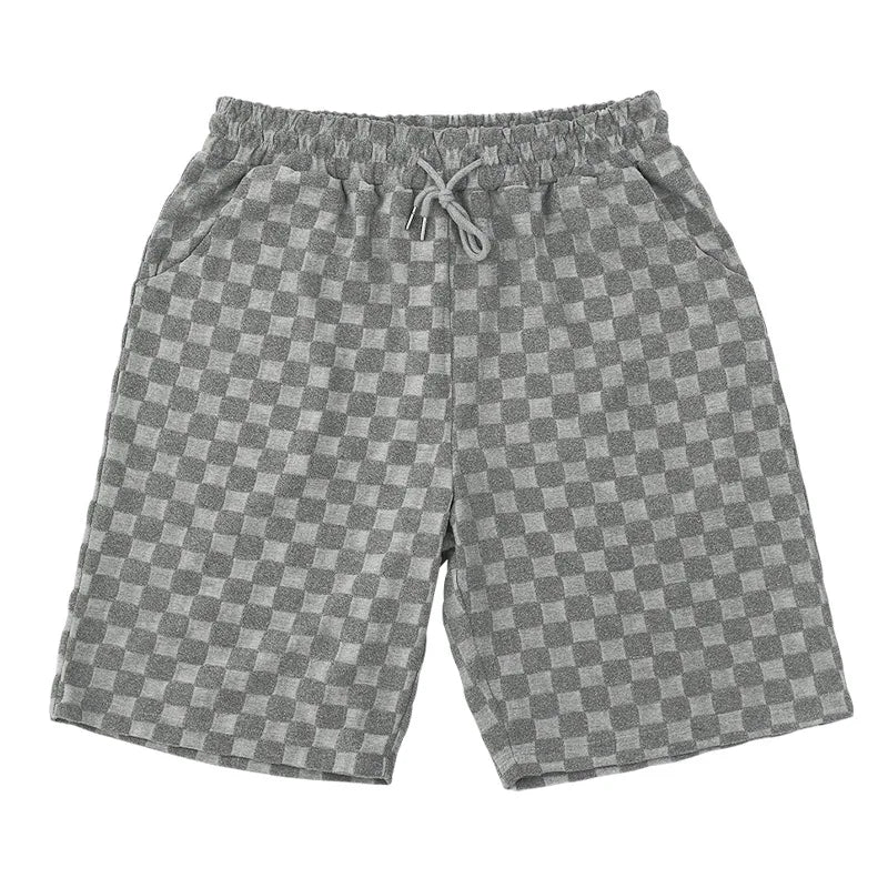 European and American Oversized Fashion Brand Men's Summer New Chessboard Plaid Loose Sports and Leisure Two-Piece Set