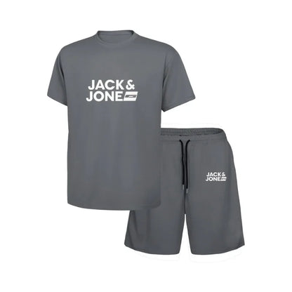 2025 New Trendy Business Summer Men's Sports Set Casual Fitness Jogging Basketball Fashion Short Sleeve T-shirt + Shorts 2 Sets