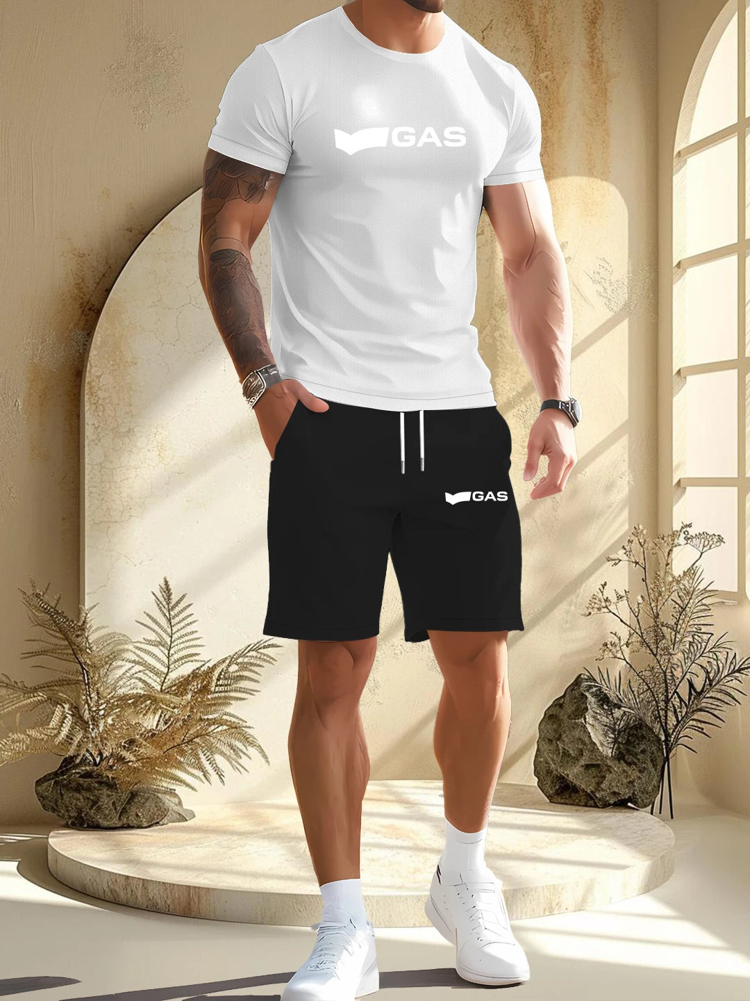 Summer Sports Men's Running Set Printed Top Casual T-shirt Shorts Two-piece Set Jogging Breathable Quick Drying Clothing