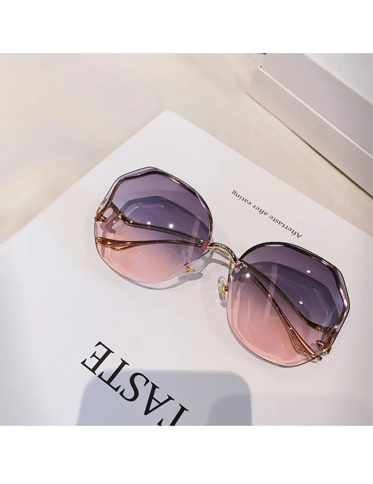 Trendy Fashionable Polygon Frameless Cut Edge Sunglasses Women's Metal Curved Legs Retro Street Photo Fashionglasses