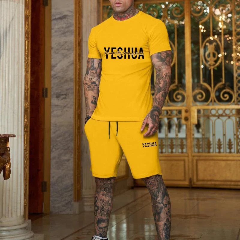 2025 Fashionable and casual summer outdoor sports suit men's breathable T-shirt shorts casual and fashionable two-piece set