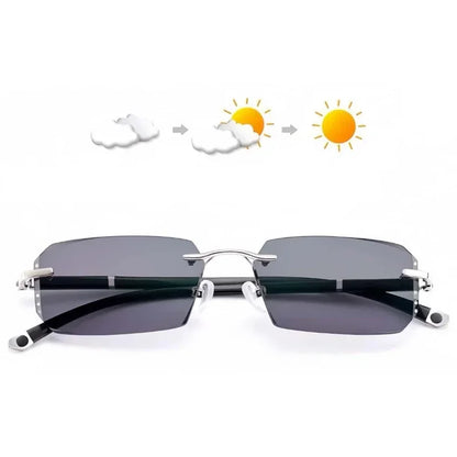 Business Photochromic Myopia Glasses for Men Diamond Cut Rimless UV400 Luxury Eyeglasses Color Changing Diopters -1.0 To -4.0