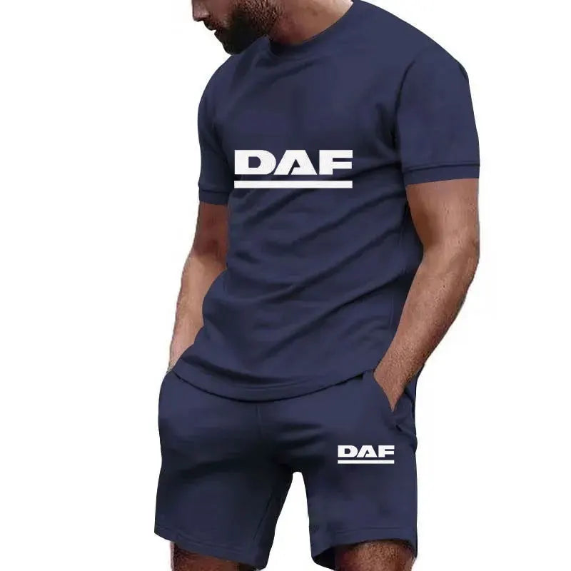 Summer DAF hot sale Tracksuit Men Short Sleeve T-Shirt +Shorts Two Piece Set Sportswear Men's Casual Fitness quick-drying Set