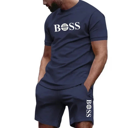 Men's two-piece sportswear short sleeved T-shirt and pants running and fitness sportswear big discount summer 2024
