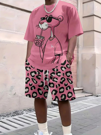 2025 New Summer Men's Letter Printed Comfortable and Breathable Round Neck T-shirt and Shorts Set Solid Color Colo Sportswear