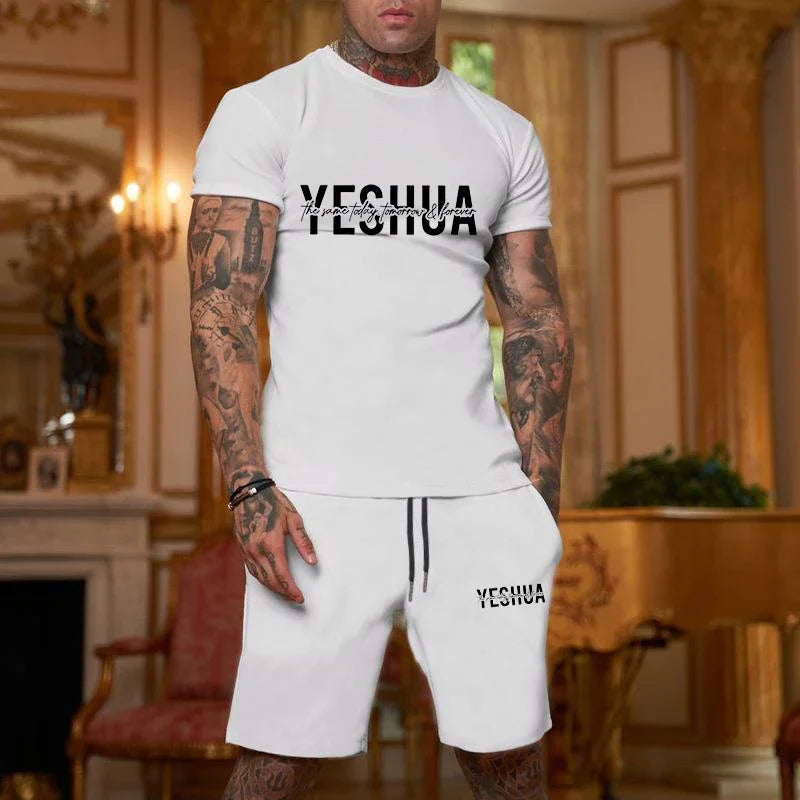 2025 Fashionable and casual summer outdoor sports suit men's breathable T-shirt shorts casual and fashionable two-piece set