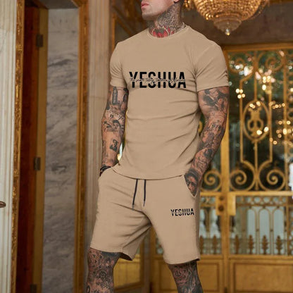 2025 Fashionable and casual summer outdoor sports suit men's breathable T-shirt shorts casual and fashionable two-piece set
