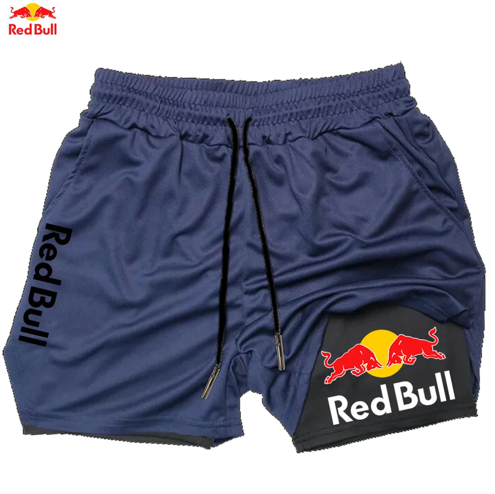 Red Bull Newest Shorts Men 2 in 1 Running Training Gym Shorts Fitness Joggers Jogging Summer Sports Shorts Workout Short Pants