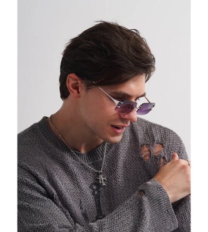 Ruiao 2025 rimless sunglasses UV400 fashion square metal glasses for men women designer man's brand sun shades for outdoor