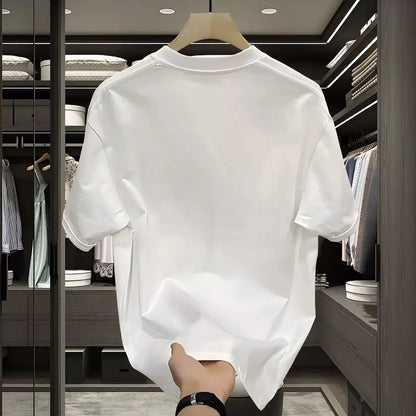 \ Summer Cotton Breathable T-shirt Men's Ins Trend Niche New Printed Loose Round Neck Versatile Commuter Top Men's Clothing